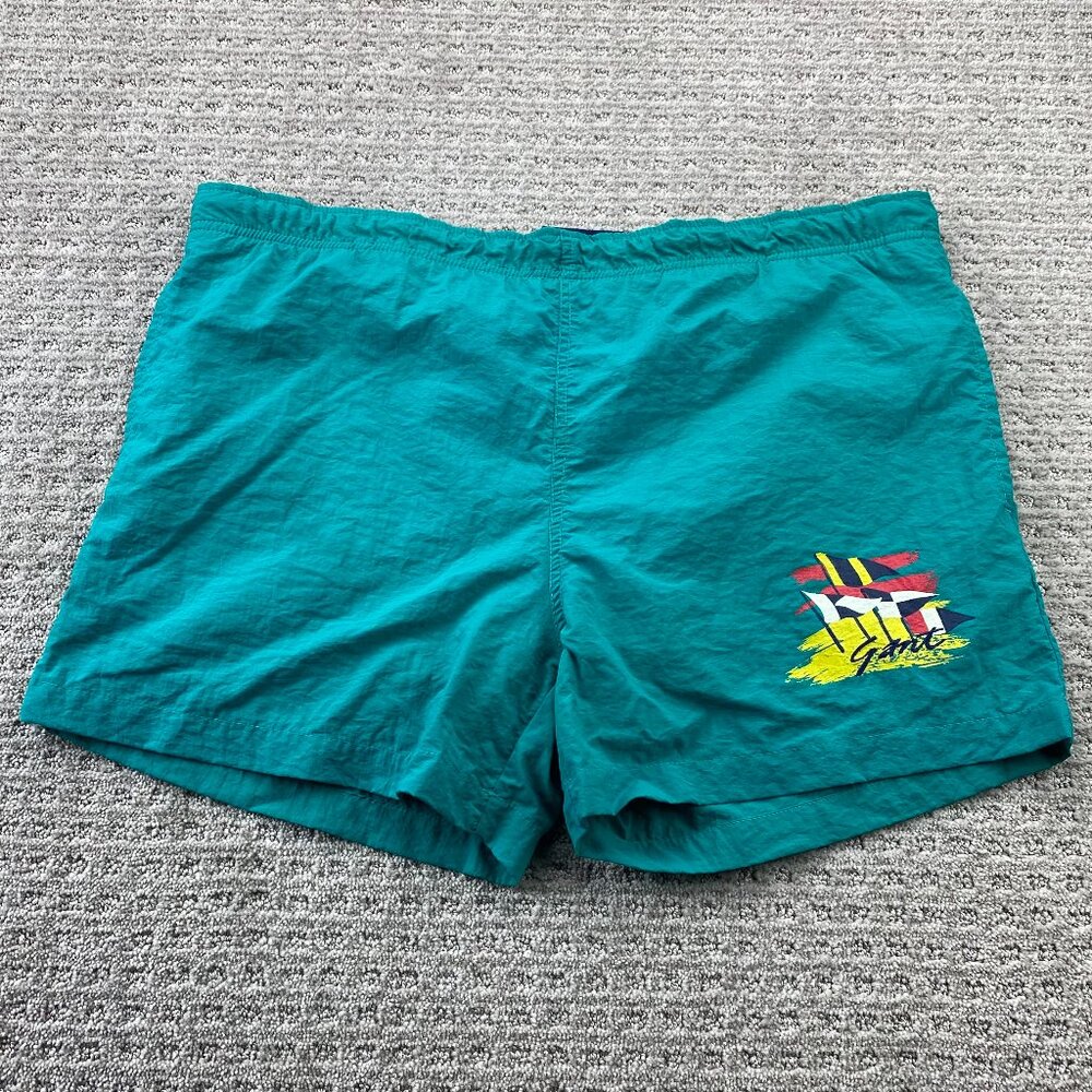 Vintage Gant Swim Trunks Fits Men L-XL Green Nylon Bathing Shorts 80s 90s